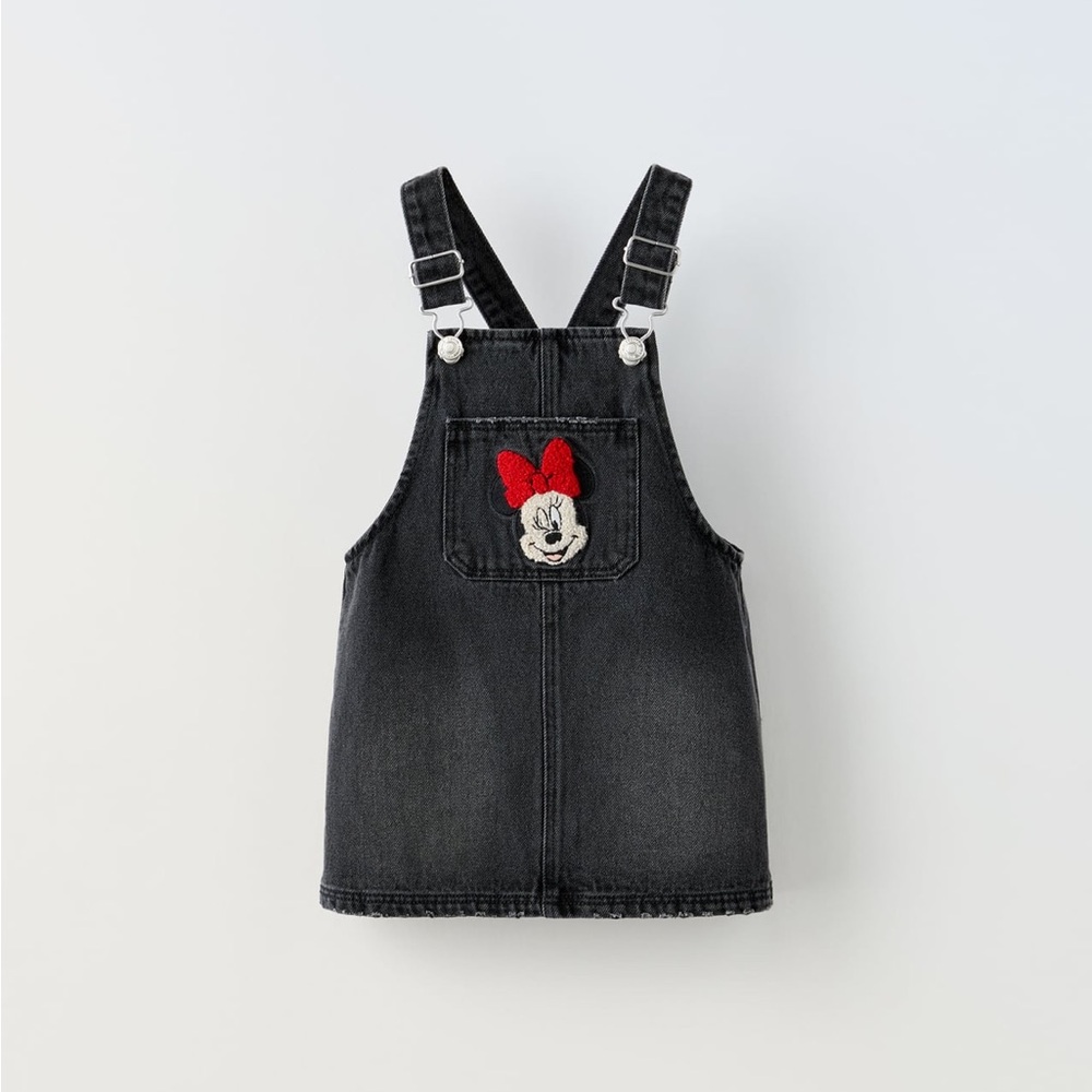 NWT Zara 12-18m pinafore denim dress Disney Minnie Mouse